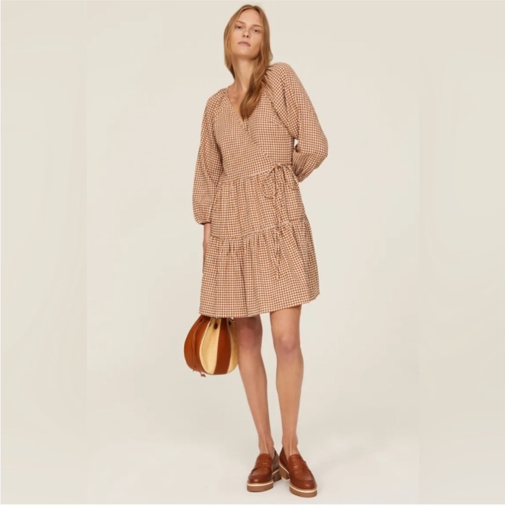 Madewell Tan Gingham Long Sleeve Dress
